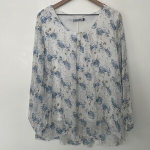 Elena Baldi | 100% Silk Rose Floral Peasant Sleeve Blouse Made in Italy EUC